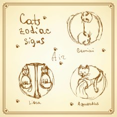 Sketch cats zodiac signs in vintage style N2