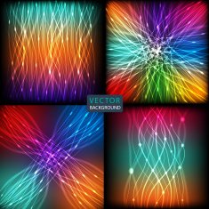 set abstract background of neon colored lines with glare