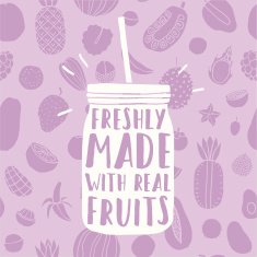 Freshly made with real fruits Hand drawn jar and fruit