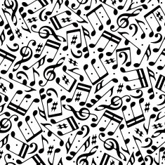Vector black musical notes and treble clefs seamless pattern