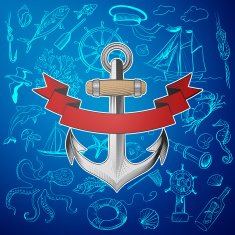 anchor with hand-drawn elements of marine theme N2