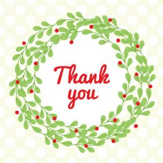 Thank you greeting card with wreath and berries