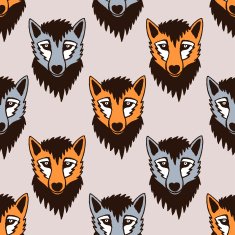 Seamless vector pattern with wolf and fox Cartoon characters