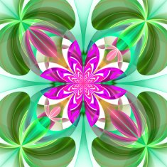 Symmetrical pattern of the flower petals Green and purple palette