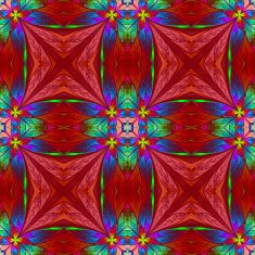 Symmetrical multicolored flower pattern in stained-glass window N8