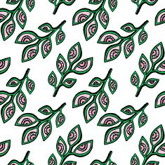 Brunch with eyes leaves hand drawn seamless pattern Background
