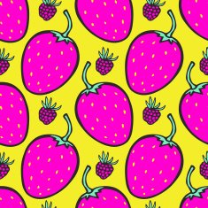 Pink and yellow background with strawberry Vector seamless pattern N2