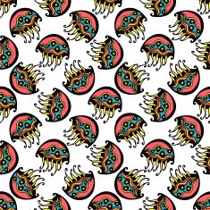 Seamless retro jelly fish kids pattern wallpaper background in vector