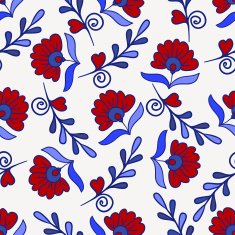 Seamless texture with red and blue modern flower Vector