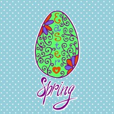 Cute Doodle Easter Egg with Spring lettering on background N2