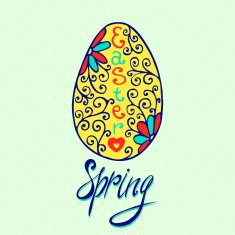 Easter egg card with floral hand drawn ornament Vector