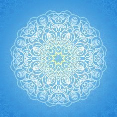 White circle ornament on blue backdrop N2
