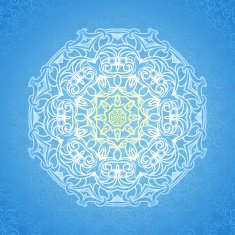 White circle ornament on blue backdrop N3