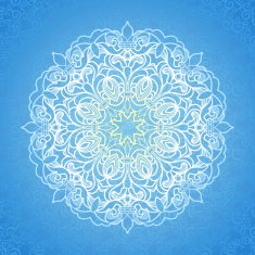 White circle ornament on blue backdrop N5