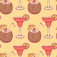 Sketch cocktail with coconut in vintage style