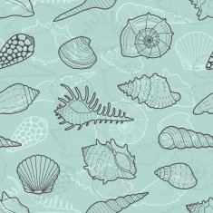 Decorative vector seamless pattern of sea shells