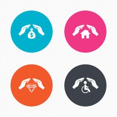 Hands insurance icons Money savings sign N2