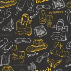 Seamless pattern with summer elements on dark background N2