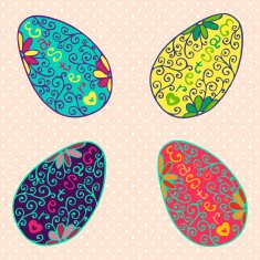 Easter eggs set in doodle style with lettering - N2