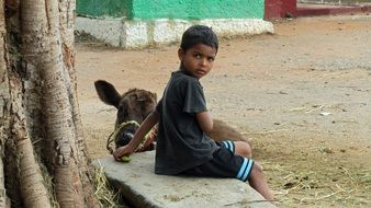 picture of Child with calf in India