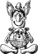 cartoon clown, black and white illustration