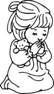 black and white graphic image of a girl with a soft toy
