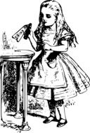 child girl with bottle, alice in wonderland, vintage illustration