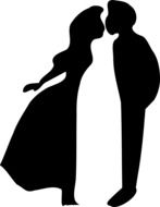 silhouette of the kissing couple drawing