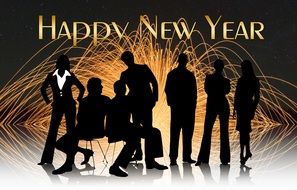 happy new year card with silhouettes