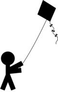 Black and white drawing of the child with the kite, clipart