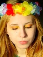 girl portrait princess blond hair colorful wreath