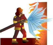 firefighter with hose at work, illustration