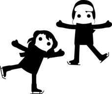 Black and white drawing of girl and boy ice skating