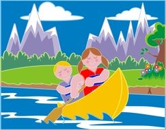 painted children on a canoe