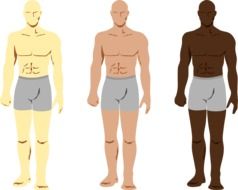 men with different skin colors in boxing shorts drawing