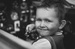 boy child portrait, monochrome photo