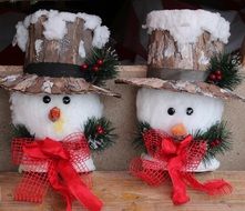 two snow men, handmade christmas decoration
