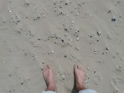 barefoot man standing on the beach