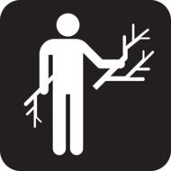 Man with tree branches sign