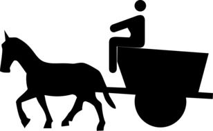 drawing of silhouettes of horse with a carriage and a man