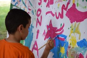 child drawing with paints