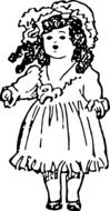 black and white drawing of a vintage doll
