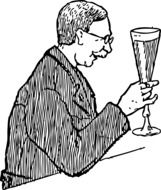 old man with glass as black and white illustration