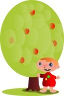 cartoon child near the apple tree
