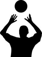 silhouette of a volleyball player with a ball on a white background