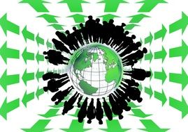 silhouettes of persons on a background of the green arrows pointing to a new beginning