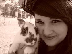 girl with a rabbit in a monochronous image