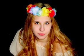 brown-eyed blonde with a wreath on his head