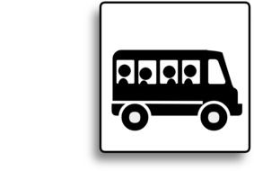 side view of bus with people, pictogram