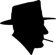 profile of the head of a smoking man with a hat